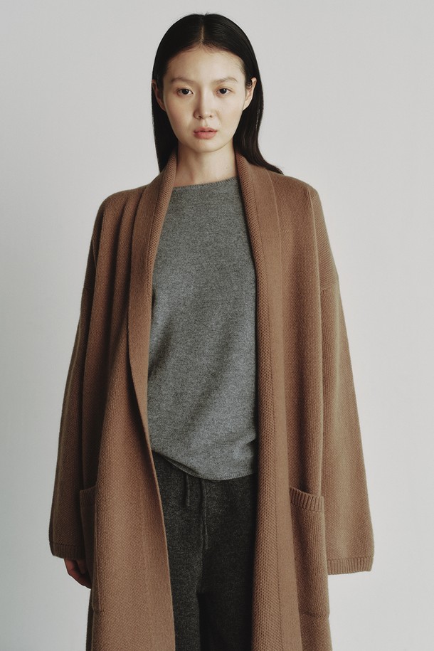 REPLAIN - 코트 - LONG BELT KNIT COAT_COCOA