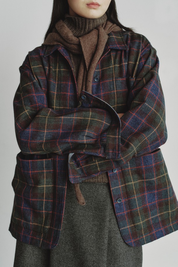 REPLAIN -  - OVERSIZE CHECK JACKET_MAUVE BLUE