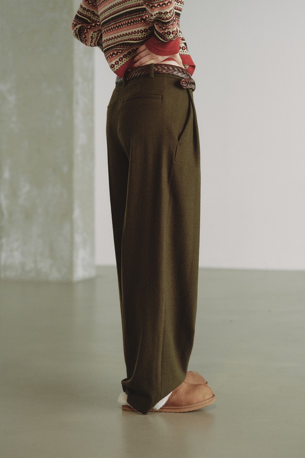 REPLAIN - 롱/미디팬츠 - WOOL BLEND WIDE PANTS_KHAKI