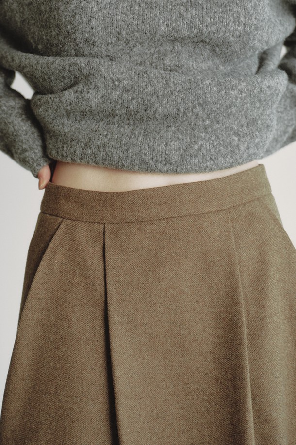 REPLAIN - 롱스커트 - WOOL BLEND PLEATS SKIRT_BROWN