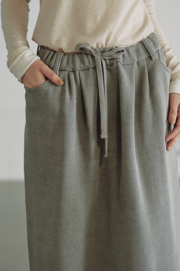 REPLAIN - 롱스커트 - TWO-SIDED DENIM SKIRT_GREY