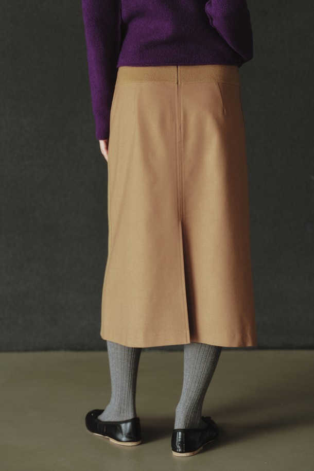 REPLAIN - 롱스커트 - WOOL BLOCK PENCIL SKIRT_CAMEL