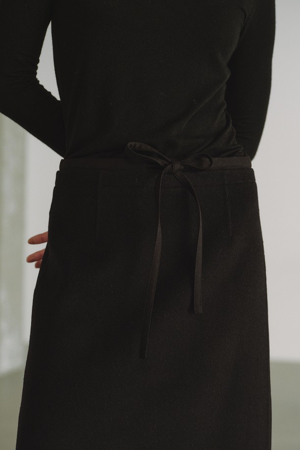 REPLAIN - 롱스커트 - WOOL BLOCK PENCIL SKIRT_BLACK