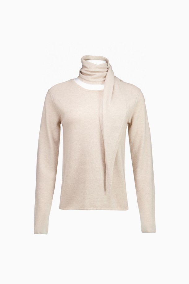 REPLAIN - 스웨터 - CASHMERE 30 KNIT TOP & MUFFLER _PALE BEIGE