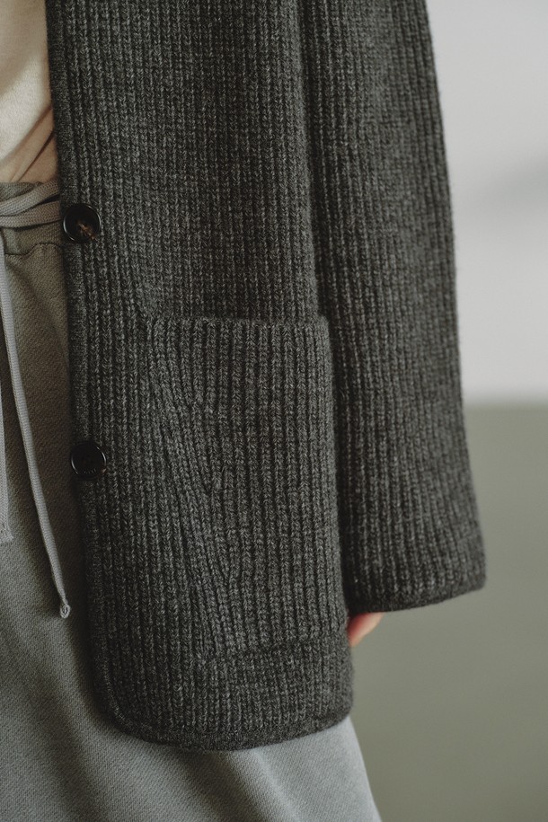 REPLAIN - 가디건 - CASHMERE 10 BOXY CARDIGAN_DARK GREY