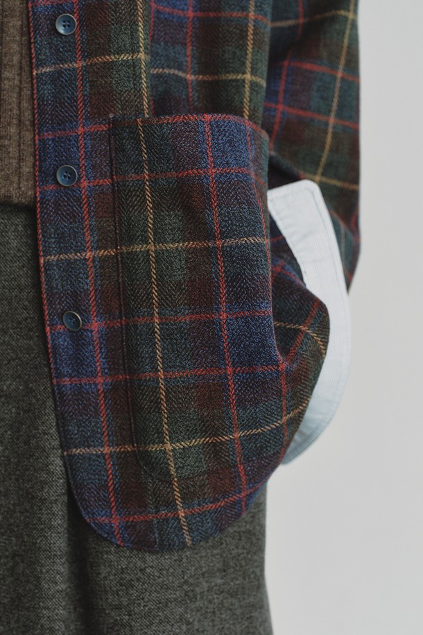 REPLAIN -  - OVERSIZE CHECK JACKET_MAUVE BLUE