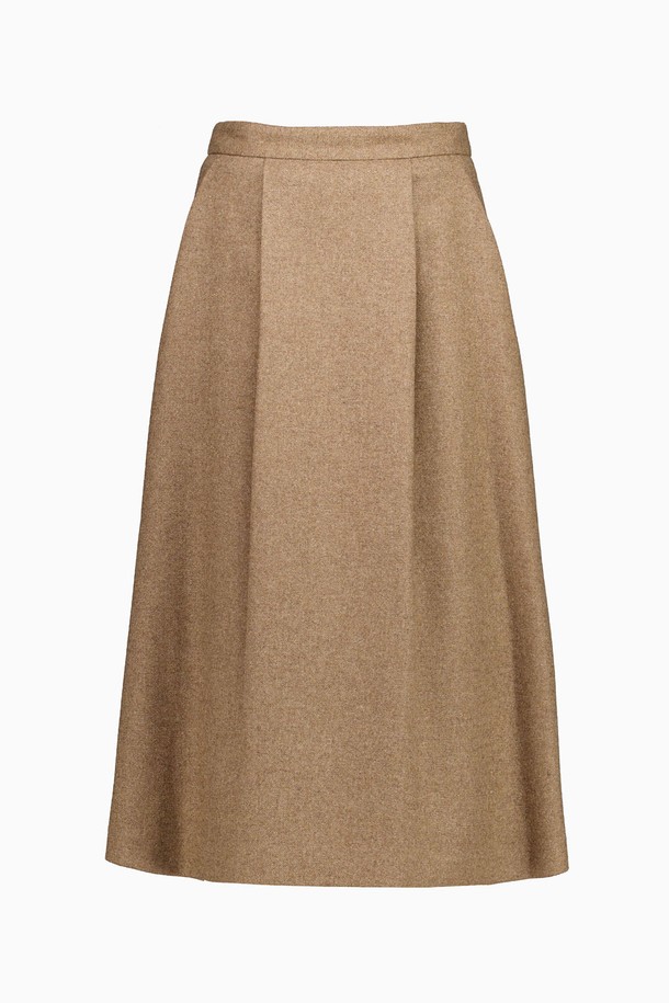 REPLAIN - 롱스커트 - WOOL BLEND PLEATS SKIRT_BROWN