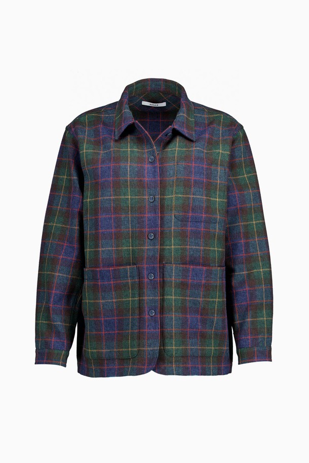 REPLAIN -  - OVERSIZE CHECK JACKET_MAUVE BLUE