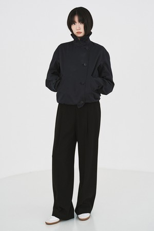 WOOL BLEND SEMI WIDE PANTS_BLACK