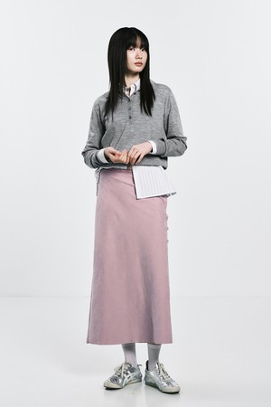 COMBI WAIST FLARE SKIRT_SMOKE PINK