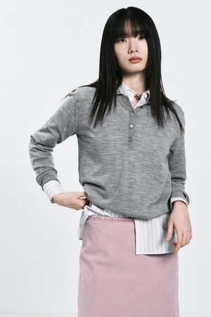 WOOL COLLAR KNIT TOP_GREY