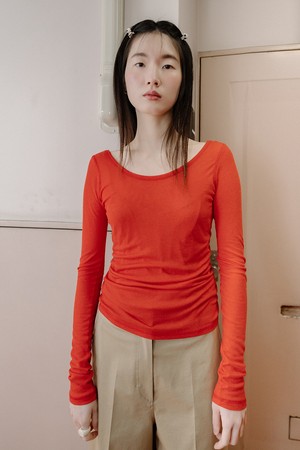 LONG SLEEVE SHEER JERSEY TOP_RED