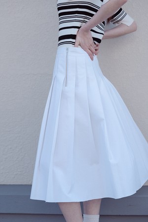 COTTON BLEND PLEATS SKIRT_OFF WHITE