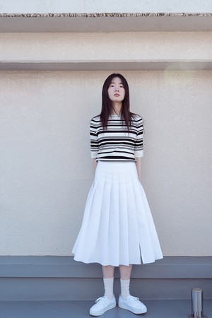 STRIPE HALF KNIT TOP_WHITE