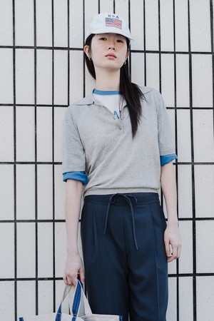 COTTON HALF COLLAR KNIT TOP_GREY