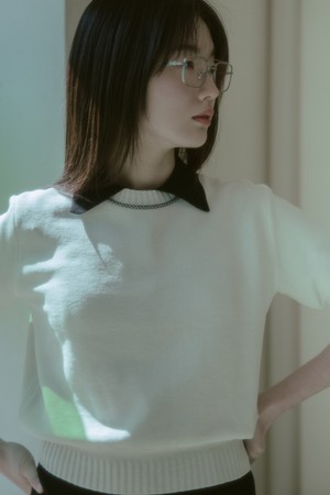 COTTON TEXTURED HALF KNIT TOP_OFF WHITE