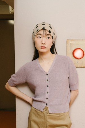 LINEN HALF SLEEVE CARDIGAN_LIGHT VIOLET