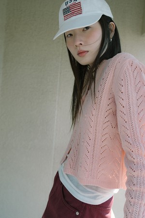 VELVET TEXTURED CARDIGAN_LIGHT PINK