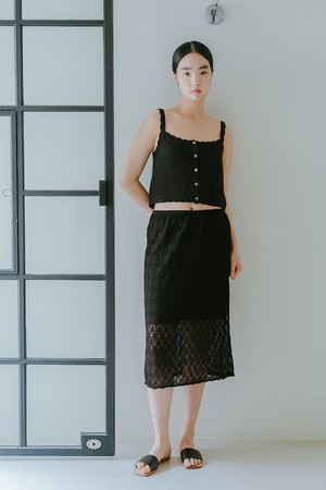 VISCOSE BLENDED LACE LAYERED SKIRT_BLACK