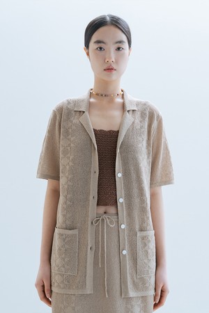 LINEN BLENDED CROCHET SHIRT_BEIGE