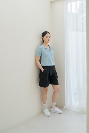 LINEN BLEND EMBROIDERY SHORTS_BLACK