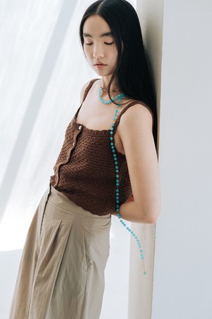 LINEN BLENDED CROCHET VEST_BROWN