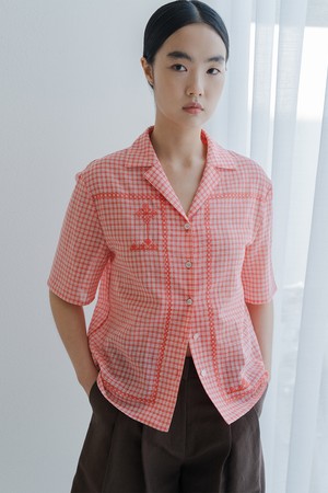 COTTON BLEND EMBROIDERY SHIRT_RED