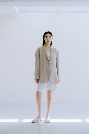 LINEN BLEND SINGLE JACKET_BROWN