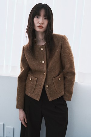 GLITTER TWEED JACKET_CAMEL