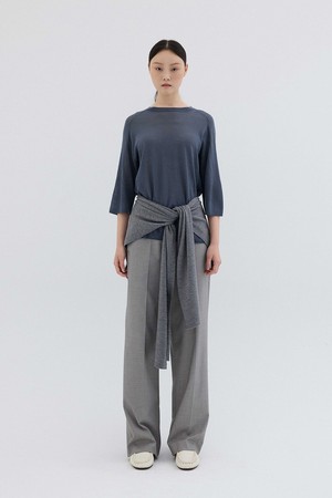 WOOL SILK HALF KNIT TOP_DARK GREY