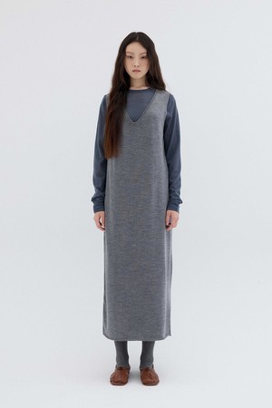 SLEEVELESS LONG KNIT DRESS_GREY