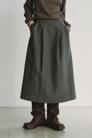 WOOL BLEND PLEATS SKIRT_GREY