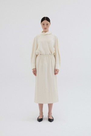 VOLUME MIDI SKIRT _PALE BEIGE