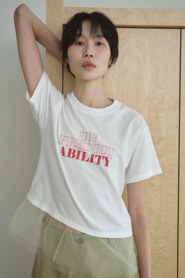 RePLAIN - 반소매 티셔츠 - PRINT TOP WITH TULLE_OFF WHITE