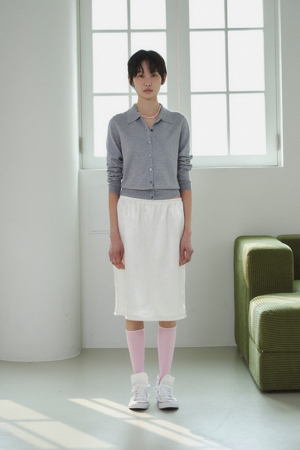 RePLAIN - 미디스커트 - LACE TRIMMING SATIN SKIRT_OFF WHITE