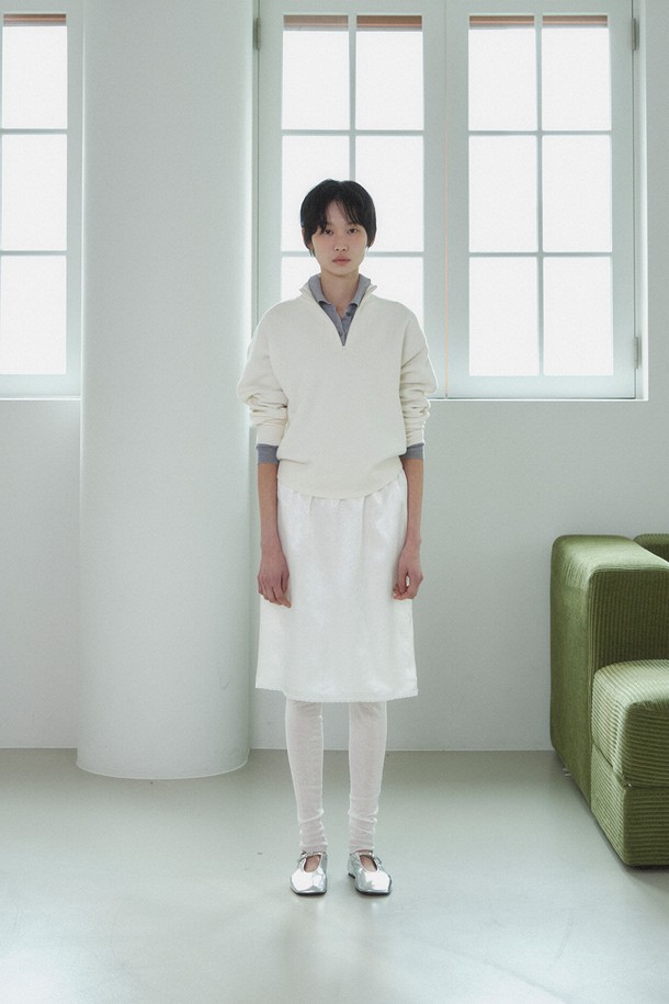 RePLAIN - 가디건 - CASHMERE COTTON HALF ZIP-UP TOP_OFF WHITE