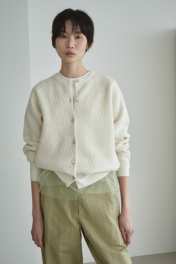 RePLAIN - 가디건 - BOUCLE JACQUARD KNIT JUMPER_OFF WHITE