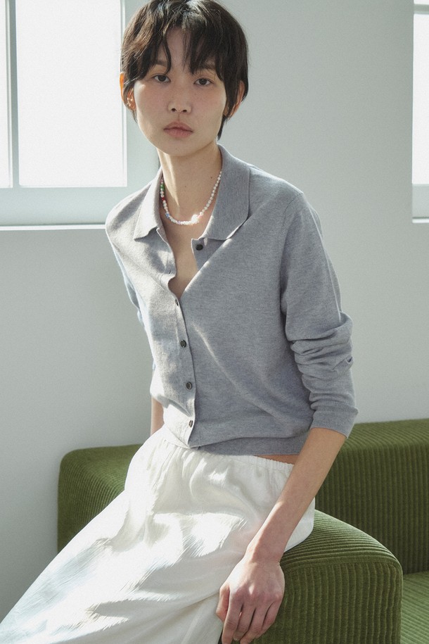 RePLAIN - 가디건 - ITALIAN CASHMERE BLEND COLLAR CARDIGAN_GREY