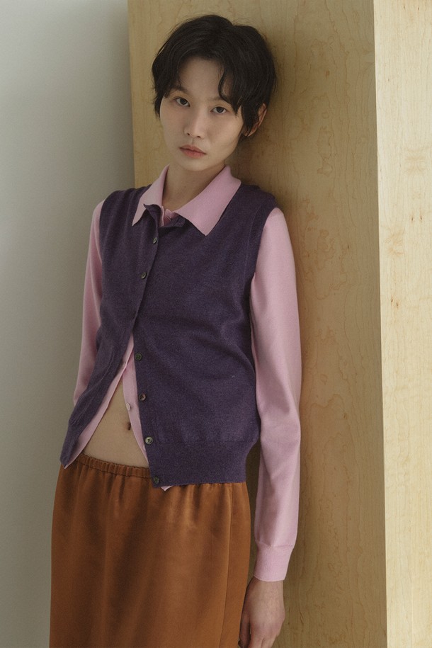 RePLAIN - 베스트 - ITALIAN CASHMERE BLEND OPEN VEST_SMOKE VIOLET