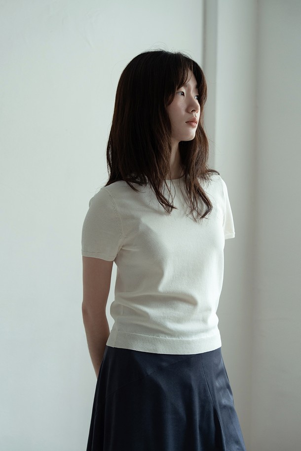 RePLAIN - 스웨터 - COTTON HALF SLEEVE KNIT TOP_OFF WHITE