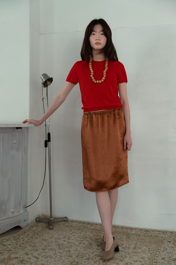 RePLAIN - 스웨터 - COTTON HALF SLEEVE KNIT TOP_RED