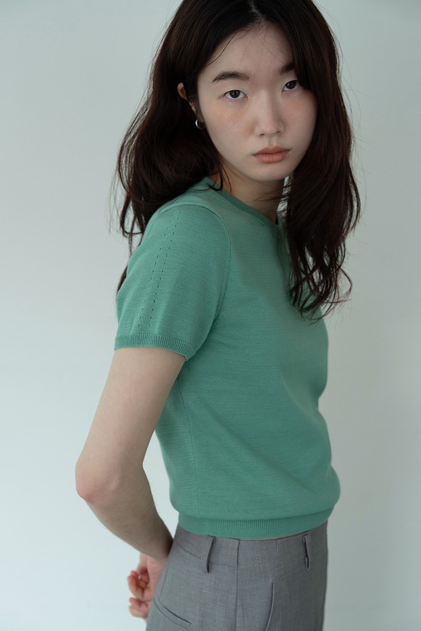 RePLAIN - 스웨터 - COTTON HALF SLEEVE KNIT TOP_GREEN