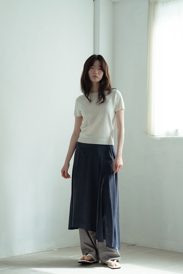 RePLAIN - 스웨터 - COTTON HALF SLEEVE KNIT TOP_OFF WHITE