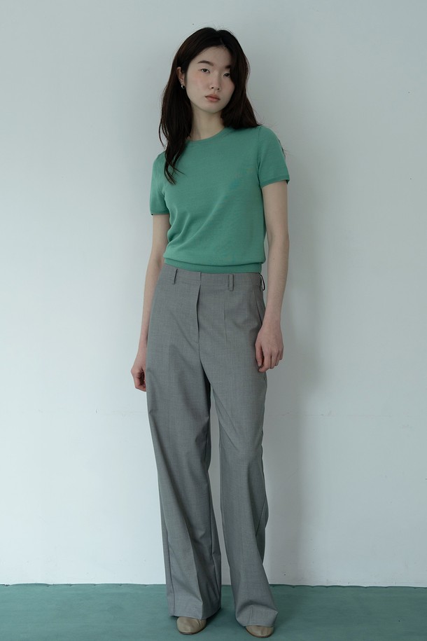 RePLAIN - 스웨터 - COTTON HALF SLEEVE KNIT TOP_GREEN