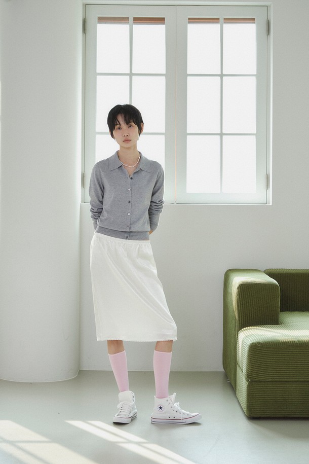 RePLAIN - 미디스커트 - LACE TRIMMING SATIN SKIRT_OFF WHITE