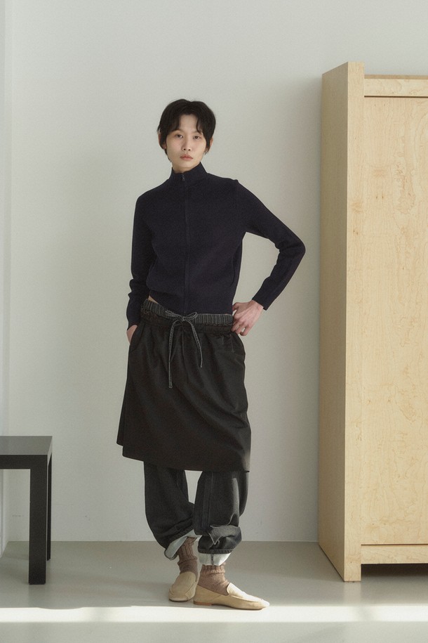 RePLAIN - 가디건 - CASHMERE COTTON KNIT ZIP-UP_DARK NAVY