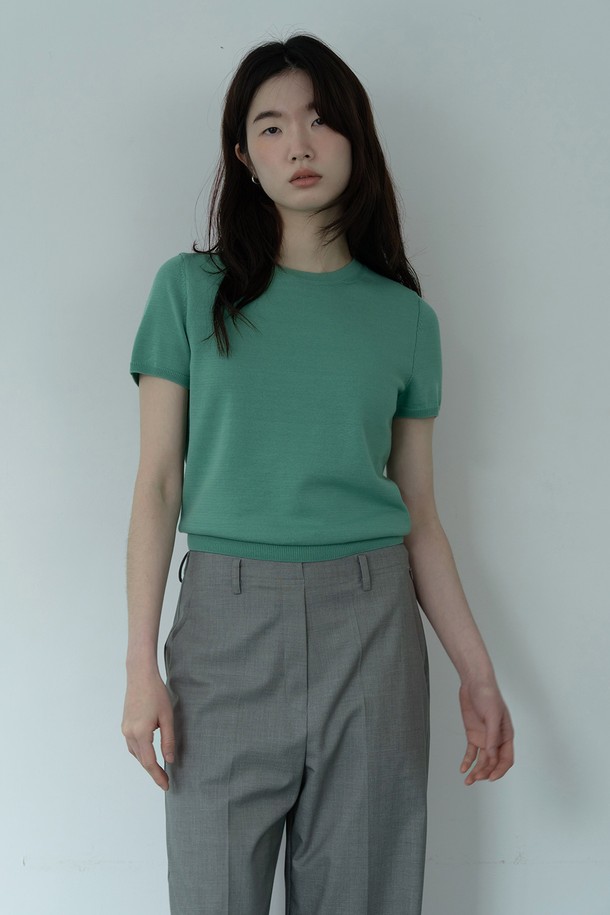 RePLAIN - 스웨터 - COTTON HALF SLEEVE KNIT TOP_GREEN