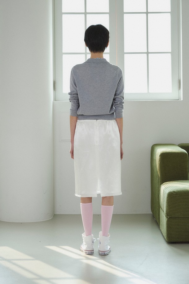 RePLAIN - 미디스커트 - LACE TRIMMING SATIN SKIRT_OFF WHITE