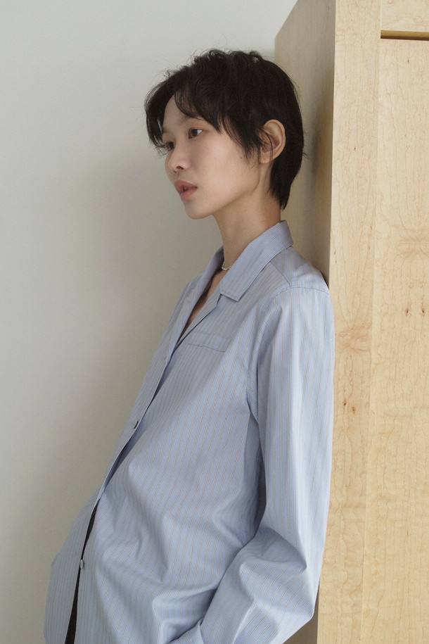 RePLAIN - 셔츠 - COTTON BLEND  STRIPE SHIRT_LIGHT BLUE