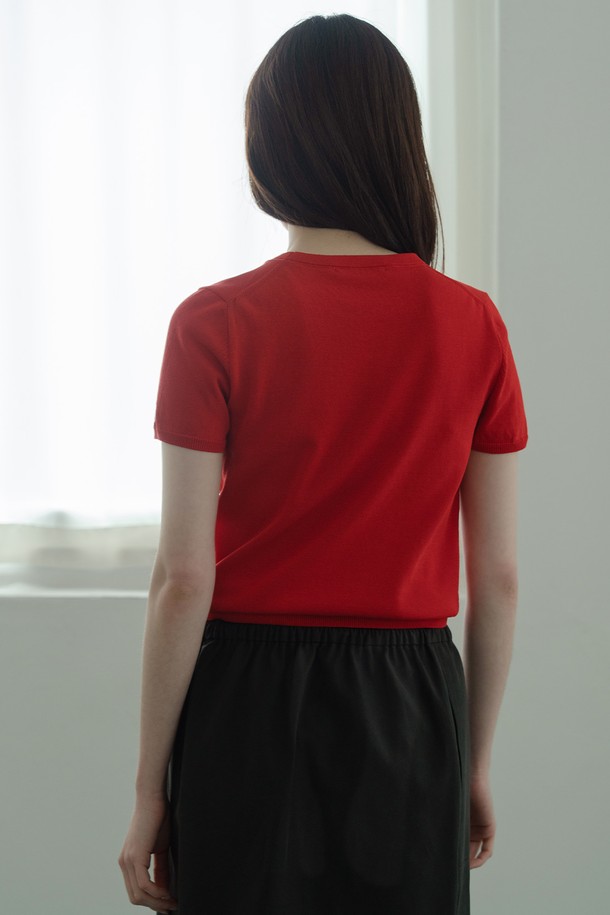 RePLAIN - 스웨터 - COTTON HALF SLEEVE KNIT TOP_RED